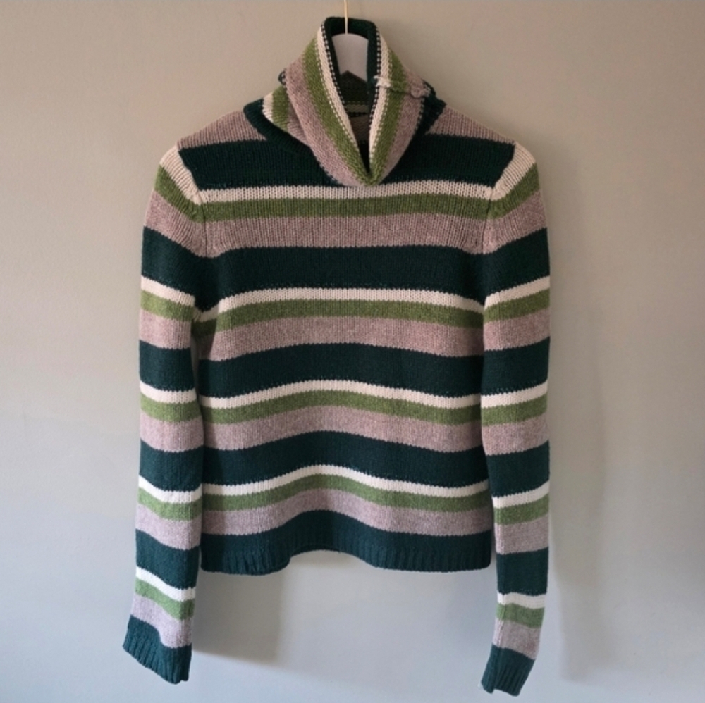 American Eagle M Y2K Preppy Rory Gilmore Striped Lambswool Knit Turtleneck - Picture 2 of 13